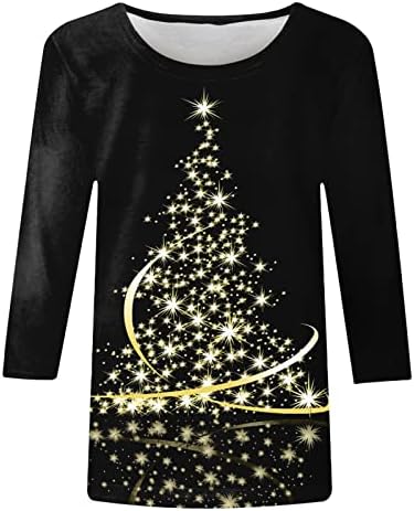 Feio de Natal 3/4 de manga Tops para mulheres Casual Crewneck Sorthirts Merry Xmas de três quartos de manga