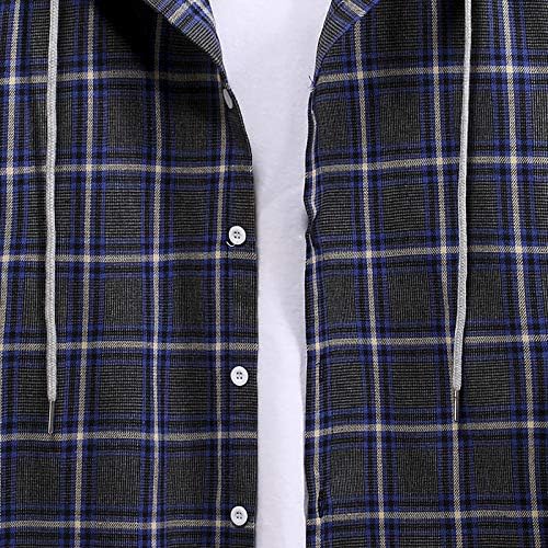 Casaco de outono para homens, acampando primavera aberta camisa de manga longa Men Basic xadrez fino macio com camisa de capuz drawstring3