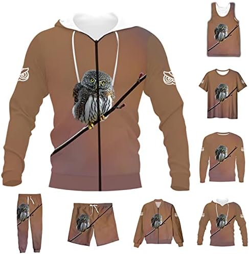 Moda Mens 3D Camiseta de impressão de coruja de animais+shorts de traje casual