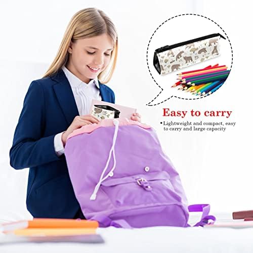 Laiyuhua portátil elegante lápis bolsa de couro pu de caneta compacta com zíper bolsa de papelaria bolsa cosmética Organizador da bolsa de moeda de moeda Bolsa marrom urso árvore de grama