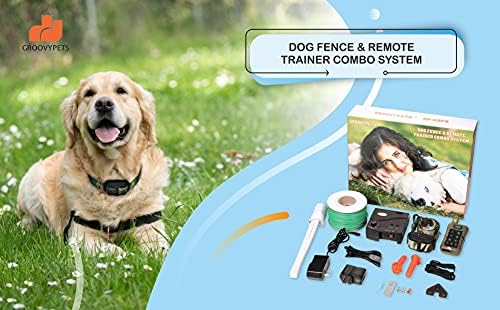 Groovopets Remote Dog Training Cola de choque e underground/Inground Electric Contenting System Combo para cão médio e