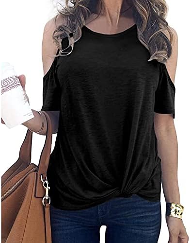 Mulheres de manga curta Tops de ombro frio Tops Mulheres o pescoço de manga curta Camiseta de cor sólida blusas