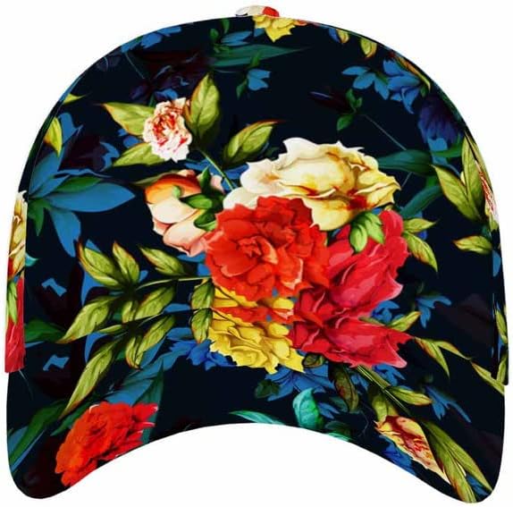 Alrbe Tin Baseball Caps Rose Flower Floral Leaf Sun Hats Snapback Trucker for Men Women