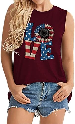 Mrgiinri American Flag Print Tank Tops for Women USA Stars Stripes Patriótico Camise