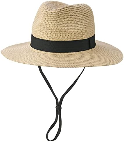 Chapéu de palha panamá para homens homens de verão fedora praia chapéu com tira de queixo