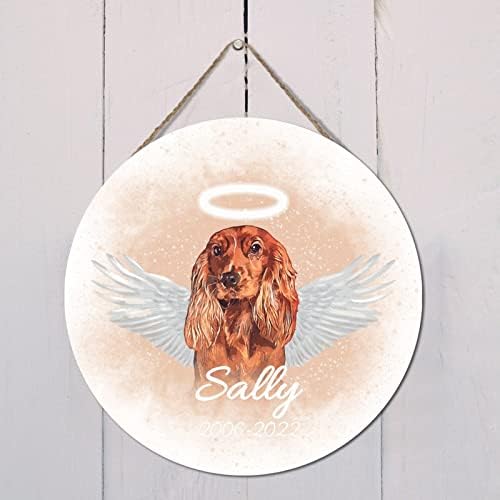 Cão memorial de animais de estimação anjo asas de nomes e data personalizados placas de madeira comemorial cão perda de presentes para animais de estimação pendurados de madeira signo de paletes signo de madeira rústica sinais de arte de parede de quarto decoração de parede de quarto 12 pol