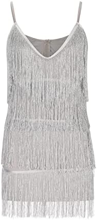 Vestido Cami de pescoço em V Sexy HTHJSCO, Mulheres, Mulheres Camadas Fringe Fringe Cold ombro Mini Bodycon Dress Club e Night