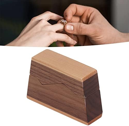 Caixa de anel de noivado Fecamos, caixa de anel de madeira de nogueira trapezóide segura e ecológica com a tampa
