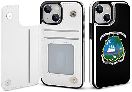 Brasão de armas da Libéria Flip Telefone Compatível com iPhone 13 mini com capa de telefone de slot de cartão