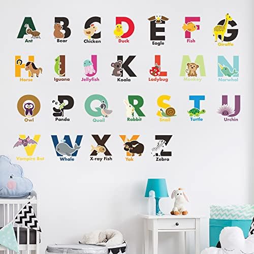 Decalques de parede do alfabeto de animais adtendos de parede de parede ABC Decalques para crianças sala/berçário/sala