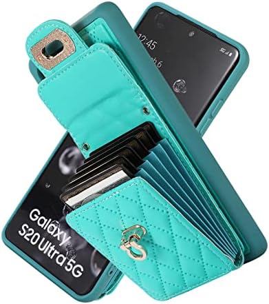 Caixa da carteira XYX para Samsung S20 Ultra, Crossbody Strap PU Casos de cartas de acorde de couro de couro PU Casos de mulheres meninas com cordão ajustável para Galaxy S20 Ultra 5G, Mint Green