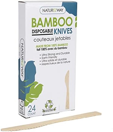 Naturezway ™ (facas de bambu descartáveis ​​premium de 24 pacotes - Facas de bambu - ecologicamente corretas - Free - melhor alternativa ao plástico - suprimentos de festa