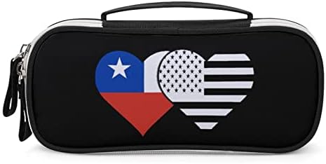 Chile e Black American Flag Lápis Pen Case Bag portátil com Zip Travel Makeup Bag Organizadores de papelaria para o escritório