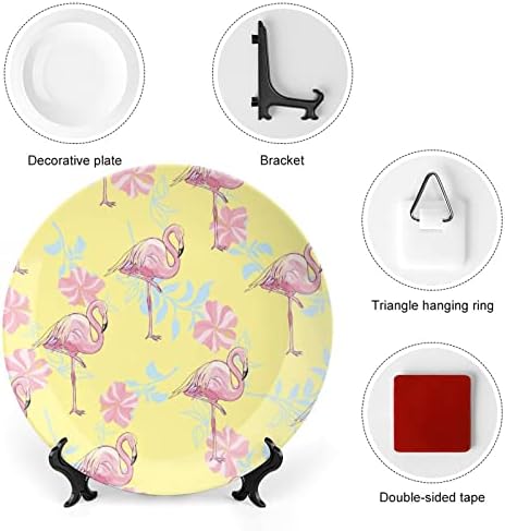 Padrão Flamingo O osso engraçado China Decorativa Placas redondas Cerâmica Craft With Display Stand for Home Office Wall