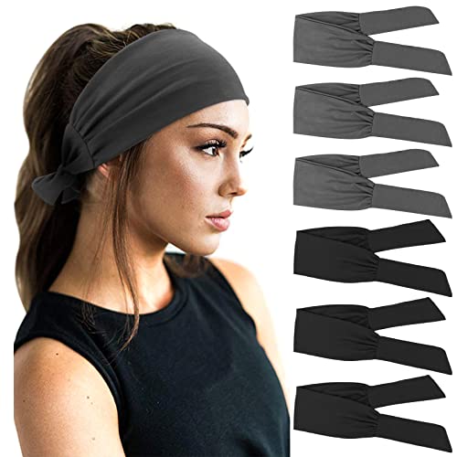 Drechow 6 PCs Bandas de cabeça ajustáveis ​​para mulheres com faixas de cabeça com nó de algodão elástico não deslizamento de faixas