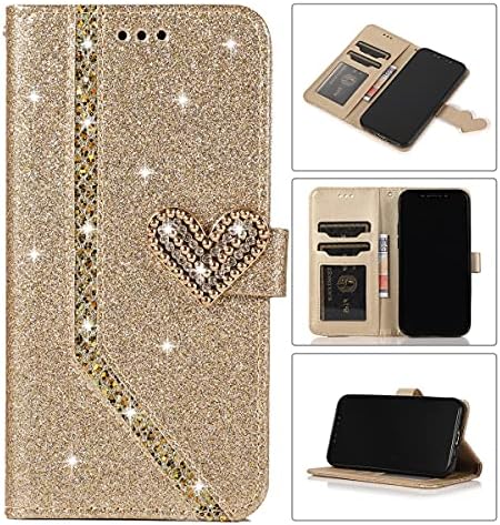 Caixa da carteira xyx para iPhone 13 mini, bling glitter Love Diamond Buckle PU Couro de couro para iPhone 13 mini, ouro