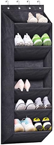 Rack de sapato de cordeiro adormecido para porta com bolso grande e profundo, organizador de sapatos de porta para cabides para cabide, dormitório e porta de armazenamento de porta estreita, preto