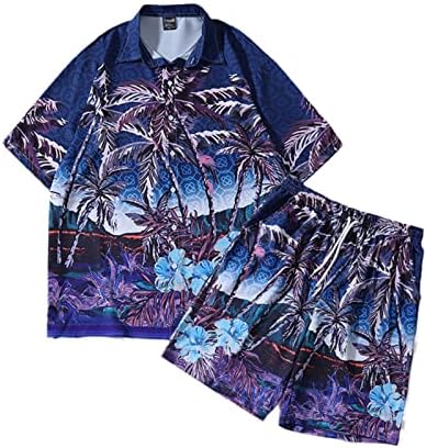 Camisa de impressão casual de verão e shorts conjunto de homens de rua de rua de praia sets masculinos de duas peças