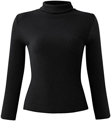 PRDECEXLU Spring Pullover agradável para mulheres Pullovers de manga longa de golfe Turtleneck Comfort Solid Solid Color Jersey Tops