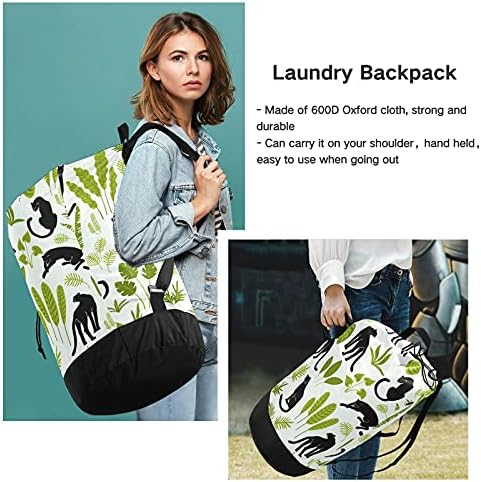 Folhas tropicais Bolsa de lavanderia mochila de lavanderia pesada com alças e alças de ombro Viagem Bolsa de roupa com tração de tração