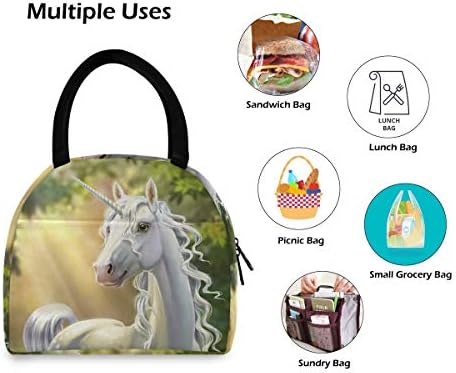 Yyzzh Fantasy Unicorn Animal em Bright Sunshine Woodland Forest Isold Isold Bag Bag Cooler refeição Prep Bolsa Lunch Bow