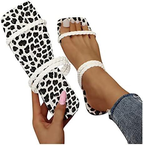 Usyfakgh slide plana sandálias de verão de leopardo estampado de pé quadrado de dedo do pé quadrado sapatos