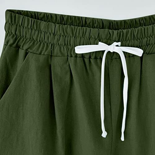 Women Summer Cotton Cotton Dandelion Calças de calças de laço de laço de praia com bolso de cinco pontos Capris