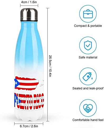 Bandeira do mapa de Porto Rico garrafa de água aço inoxidável com tampa de copo de copo de copo de tampa Gradiente de caneca à