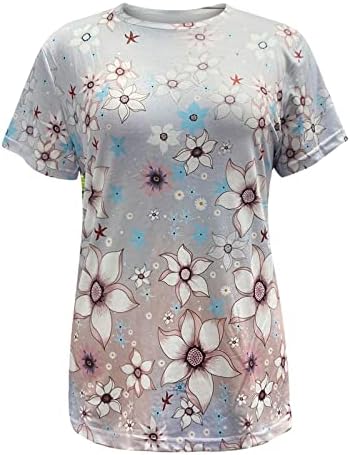 Verão feminino de manga curta pescoço de pescoço floral camisetas tampos de camisetas casuais camisetas