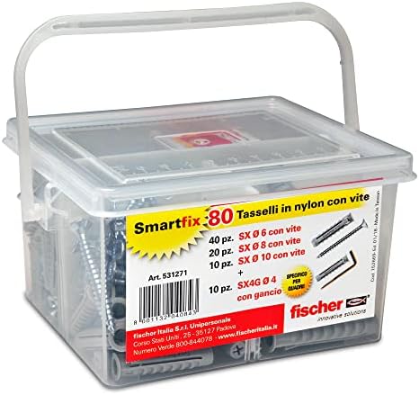 Fischer 531271 Kit Smartfix Box com âncoras de parafuso com gancho para muratura cheia e perfurada, cinza, conjunto de