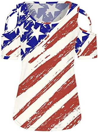 4 de julho camisetas para mulheres de manga curta Túnica de decote em V American Flag Star