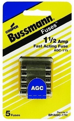 Bussmann AGC-1-1/2-R AGC Série Fusível, Ação rápida, 1-1/2 amp, 250V, tubo de vidro, 1/4 x 1-1/4, compatível com ROHS