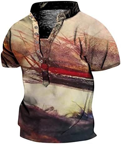 Mens Henley camisas retrô de manga curta camiseta camisetas casuais para baixo suporte de pescoço camisetas de verão