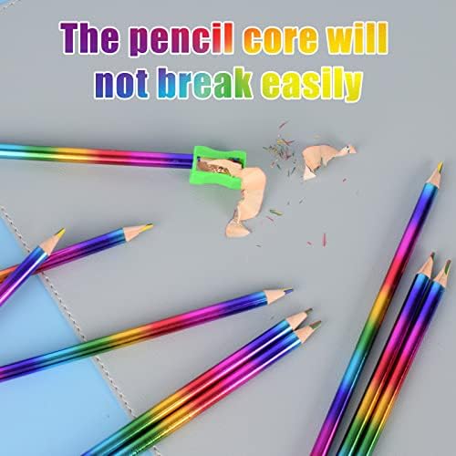 Lápis de arco-íris multicolor de madeira coloridos Jiexiato, lápis 4-em-1 para salas de aula, bem como esboço, pintura e coloração de arte escolar. Com apontador de lápis