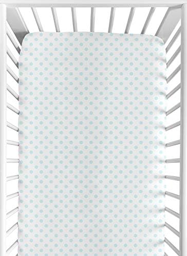 Doce JoJo Designs Blue and White Polka Dot Girl Sheet Sheet Crib Baby ou Cama Câmara Crateral - Coleção de Aquarela Floral Shabby Chic
