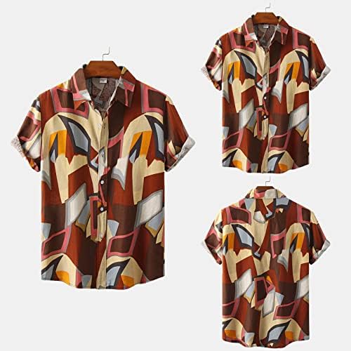 Camisa havaiana para homens, botão de lapela impressa casual, manga curta de manga curta T-shirts de verão Tops de férias