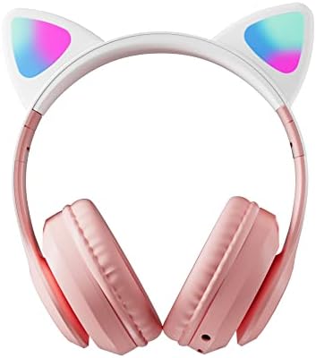 Lavifree Kids Bluetooth fones de ouvido, ouvido girs LED LED LED UP fone de ouvido sem fio sobre/na orelha, com microfone, micro sd/tf,