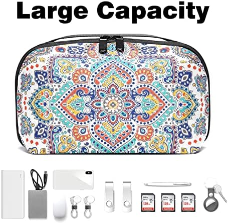 Bolsa de bolsas de organizador eletrônico portátil Mandala Bohemia Viagem Bolsa de armazenamento de cabo para discos rígidos, USB,