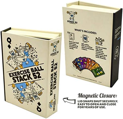 Stack 52 Cartões de fitness de bola de exercícios. Jogador de cartas de treino da bola suíça. Instruções de vídeo incluídas.