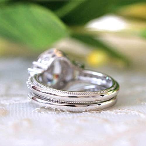 Wybaxz Western Style Rings Silver Promise Rings Conjunto 2pcs Us 6 a 10 Diamino Diamo