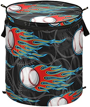 Baseball Softball Black Pop Up Laundry Horse com tampa dobrável cesta de armazenamento Bolsa de roupa dobrável para camping