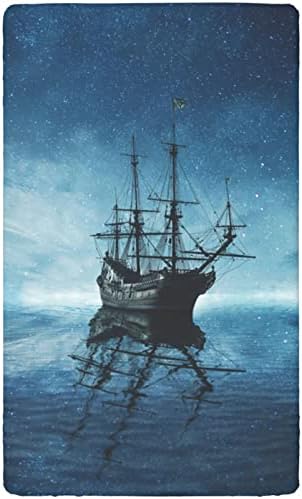 Folha de berço com tema de navio pirata, lençol de colchão de berço padrão folha de colchão macia para criança macia