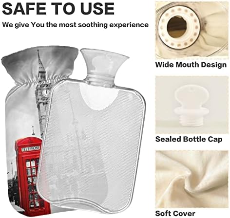 Garrafas de água quente com capa Big Ben Ben Hot Water Bag para alívio da dor, crianças adultos, garrafas de aquecimento