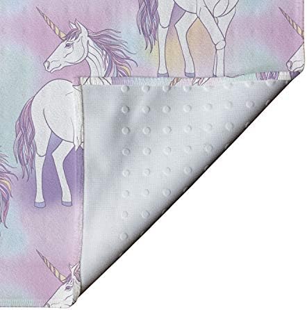 Toalha de tapete de ioga pastel de Ambesonne, tema infantil Conceito colorido ao longo de imagens de unicórnios em estilo