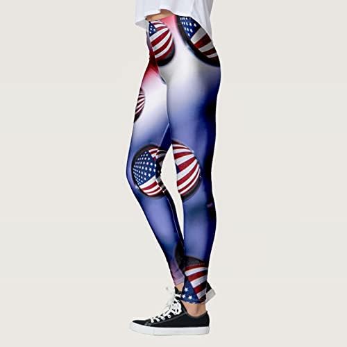 4 de julho de altas perneiras de cintura para mulheres bandeira dos EUA Executando leggings de ioga Ultra mole escova as calças esportivas esportivas elásticas