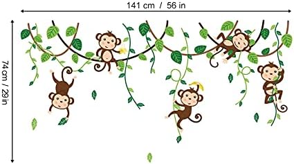 Decalmile Jungle Tree Animal Wall Stickers com macaco em videiras decalques de parede de videiras Decoração de creche