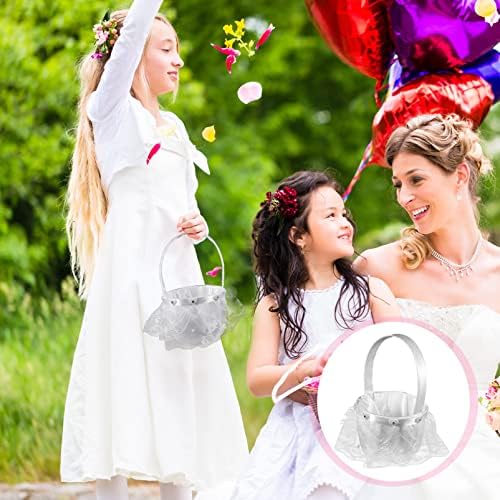 Yardwe Wedding Flower Girl Basket Basket Romantic Lace Wedding Basket Candy Gift Sacts para Bestas de Candy de Banquetes para Festas para Festas de Férias de Férias de Férias de Ferro