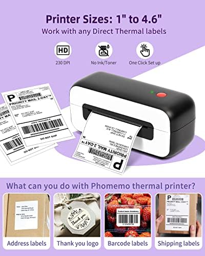 Impressora de etiqueta de remessa Phomemo - Impressora de etiqueta térmica para pacotes de remessa, impressoras de etiquetas para desktop