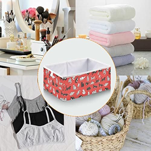 Ollabaky Cats Red Bin Bin Fabric Armazenamento Cubo de armazenamento colapsível Casca à prova d'água Caixa de brinquedo Organizador