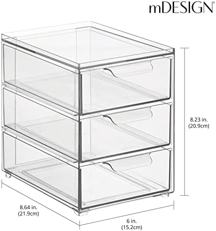 Organizador empilhável de plástico mdesign com 3 gavetas - caixa de armazenamento de gavetas de puxar para pia de